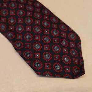 Vintage Christian Dior Silk Italian Necktie Navy Red Medallion Pattern